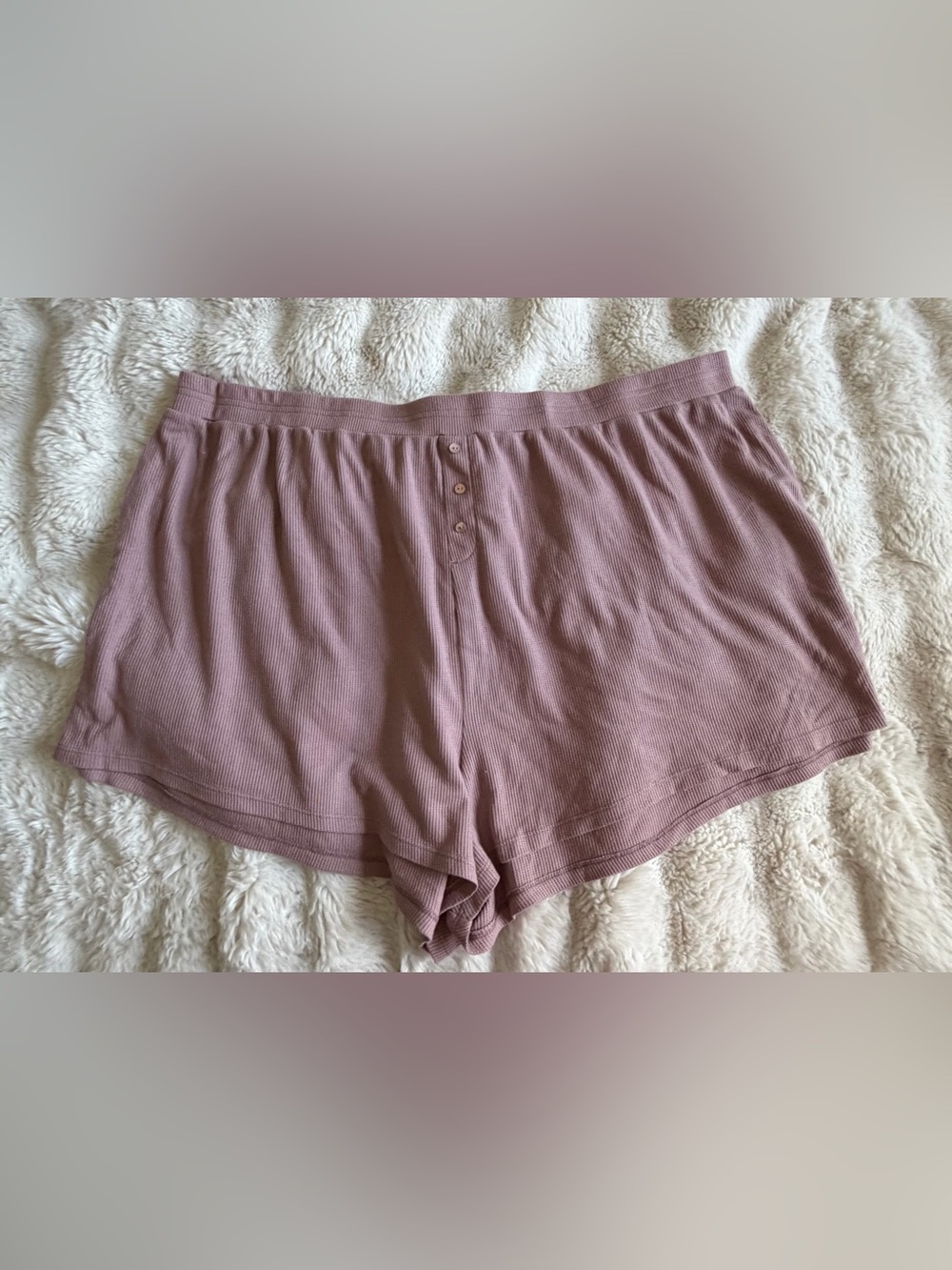 Bobeau 3X Dusty Mauve Waffle Knit Lounge Shorts Button Front